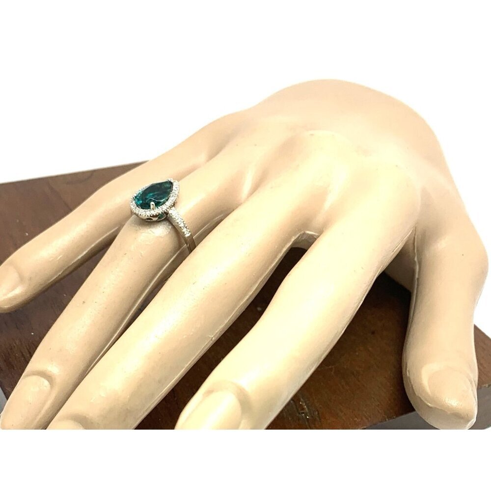 Green Gemstone Diamond Cocktail Ring 14k White Gold Women's Jewelry Size 8 - Picture 14 of 14